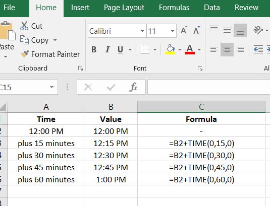 How to add increment time by minutes in Excel